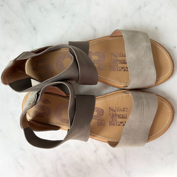 Sorel Ella Olive Green Leather/Elastic Strap Sandals - Women's Size 8.5 - Picture 7 of 8